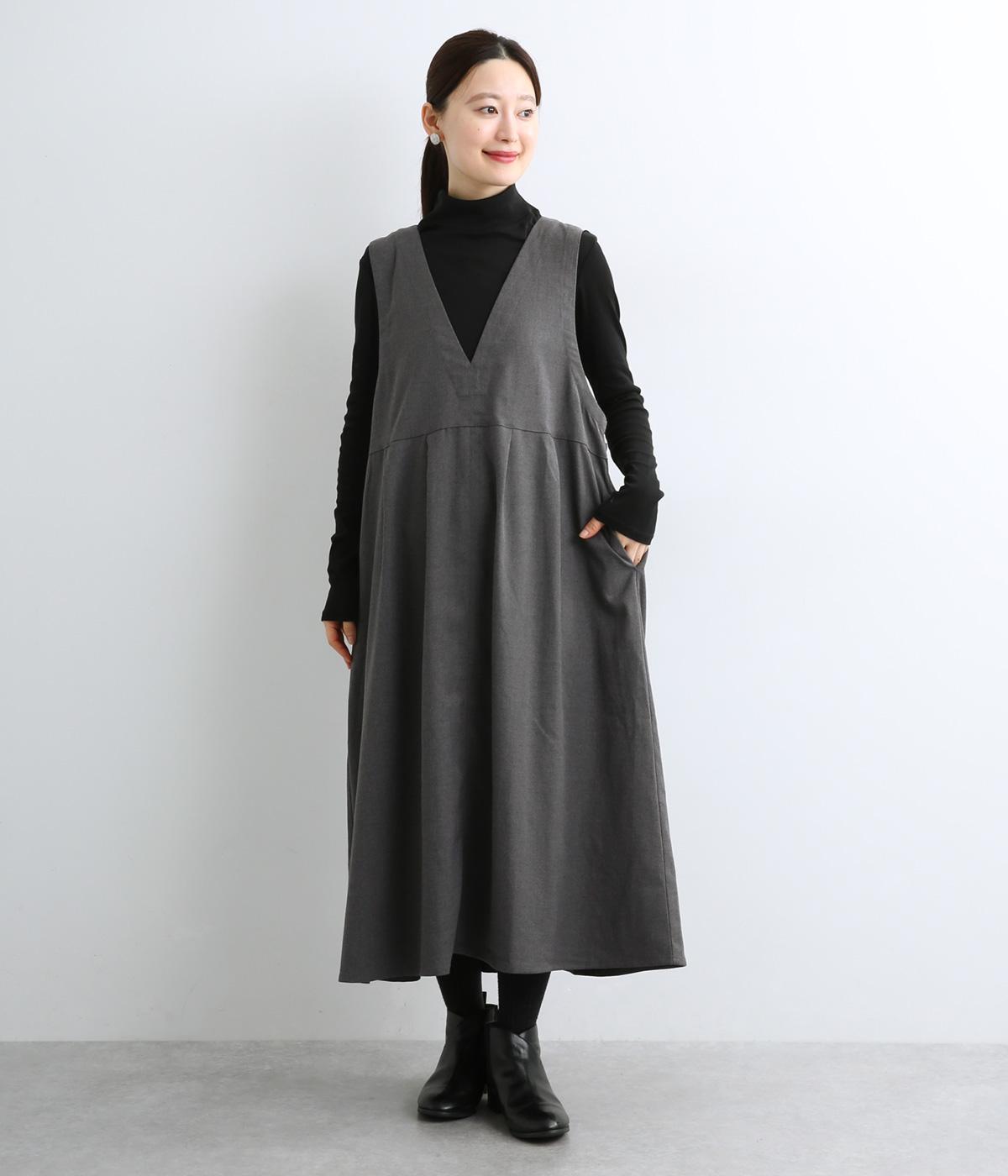 ツイルストレッチ　2wayジャンパースカート(チャコール-F)