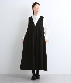 ツイルストレッチ　2wayジャンパースカート(クロ-F)