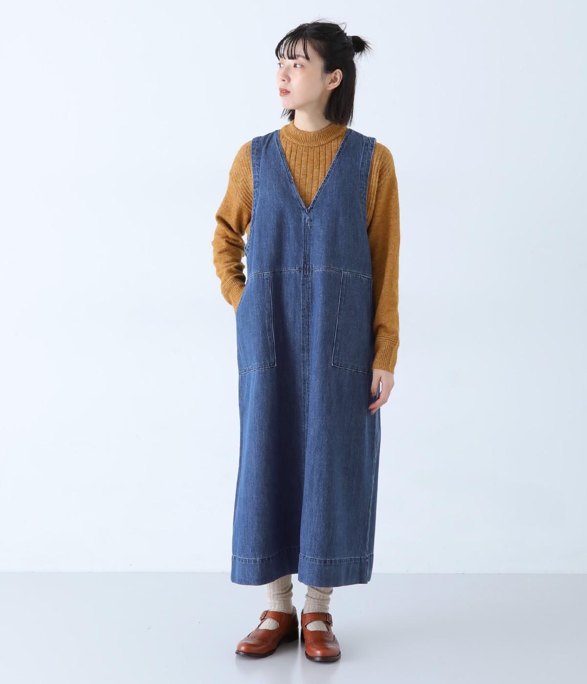 コットン甘織デニム　ジャンパースカート(ブルー-F)
