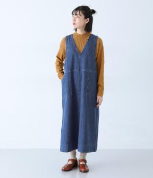 コットン甘織デニム　ジャンパースカート(ブルー-F)