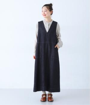 コットン甘織デニム　ジャンパースカート(ネイビー-F)