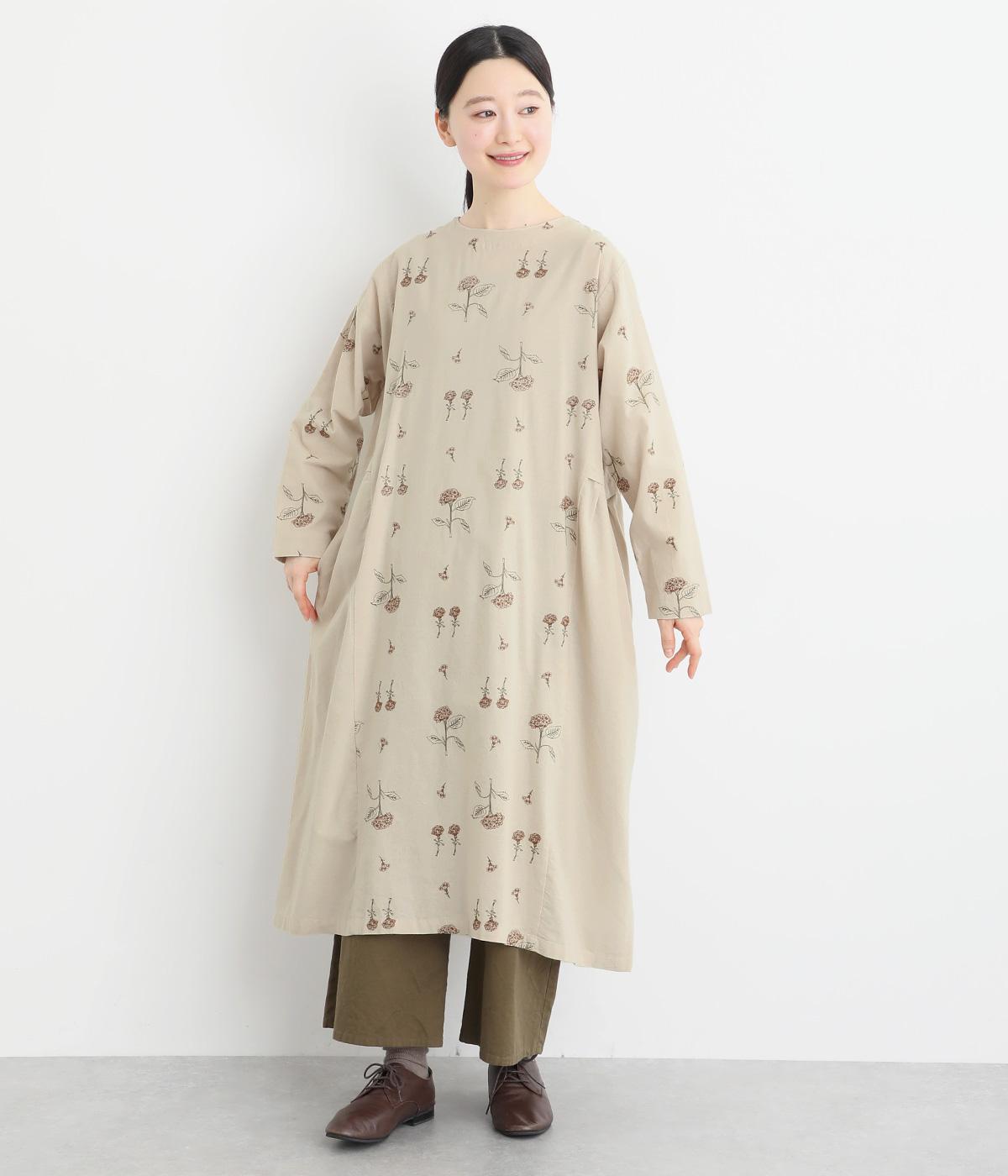 コットン平織起毛 総柄刺繍2wayサイドタックワンピース(バニラ-F)