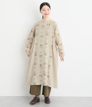 コットン平織起毛 総柄刺繍2wayサイドタックワンピース(バニラ-F)