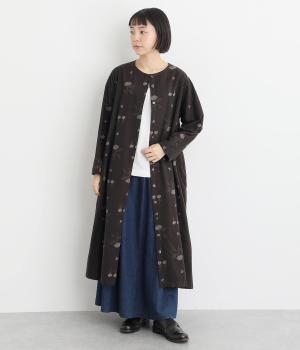 コットン平織起毛 総柄刺繍2wayサイドタックワンピース(スミクロ-F)