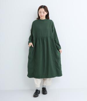 コットンダブルガーゼ 日本製品染2wayワンピース(ダークグリーン-F)