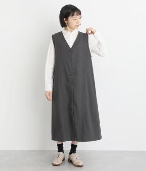 ドビークロス綾織起毛裏ヘリンボーンリバーシブルワンピース(グレー-F)
