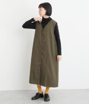 ドビークロス綾織起毛裏ヘリンボーンリバーシブルワンピース(ブラウン-F)