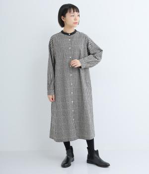 コットンリネン平織起毛2wayワンピース(ギンガムクロ×キナリ-F)