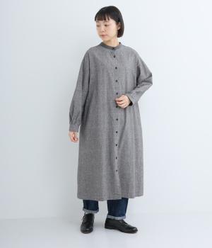 コットンリネン平織起毛2wayワンピース(チドリクロ×グレージュ-F)