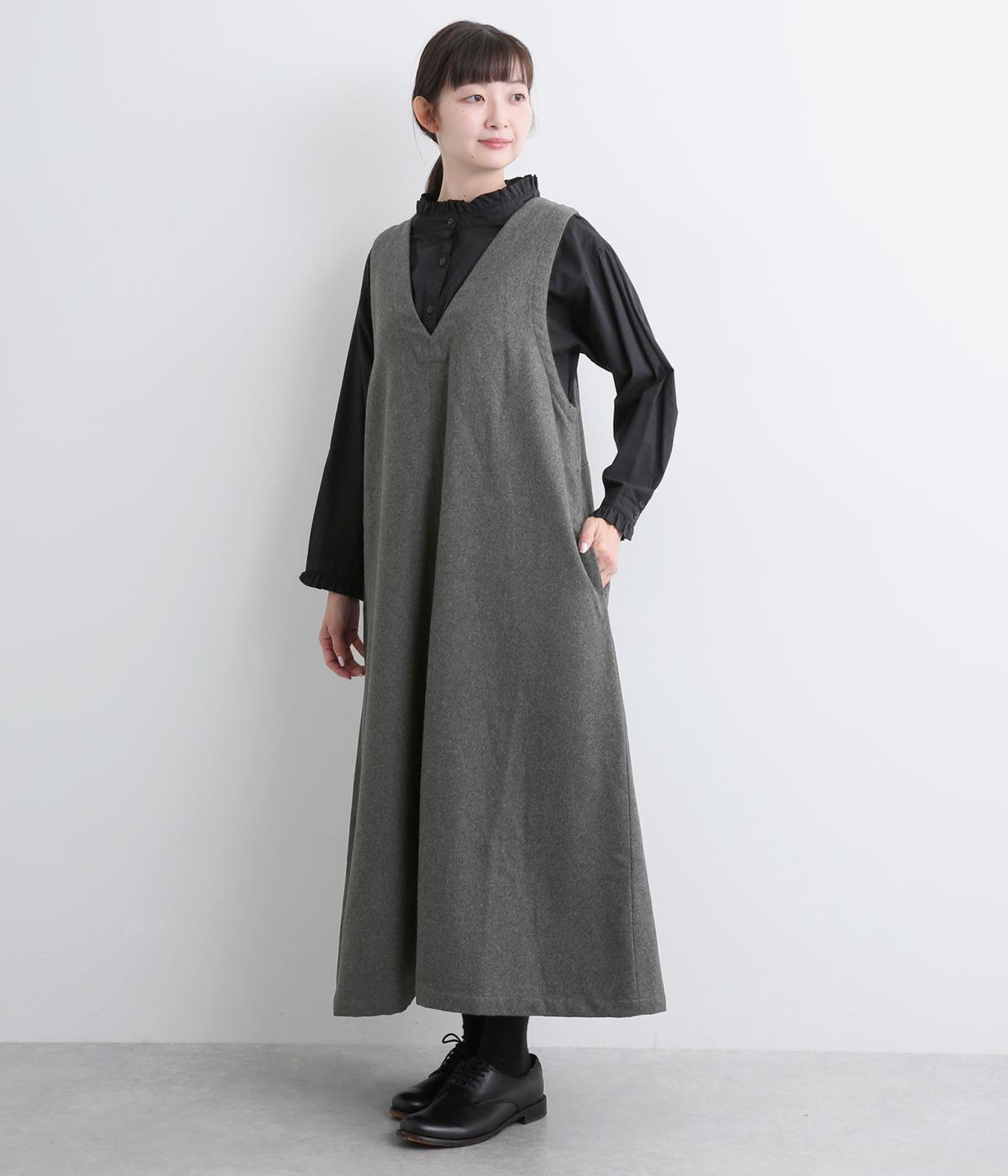 ウールライク2wayジャンパースカート(グレー-F)