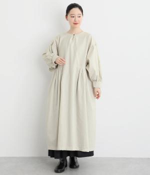 【tukuroi by SUN VALLEY】コットンリネン平織日本製品染前後2wayワンピース(シェルホワイト-F)