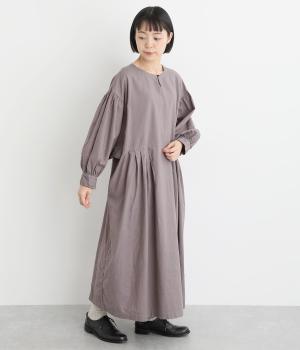 【tukuroi by SUN VALLEY】コットンリネン平織日本製品染前後2wayワンピース(ココアグレー-F)