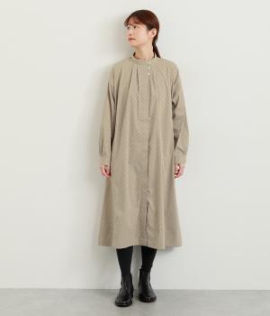ポリエステルツイルドットプリント長袖ワンピース