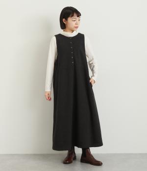 ウール混TRダブルフェイス前後2wayワンピース(ダンガリーチャコール-F)