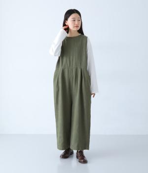 【tukuroi by SUN VALLEY】コットンジャカード日本製品染2wayオールインワン(カーキ-F)