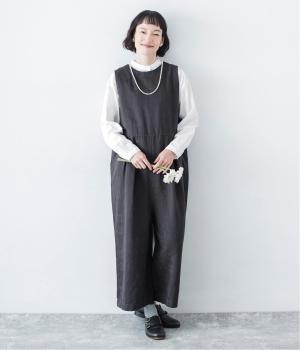 【tukuroi by SUN VALLEY】コットンジャカード日本製品染2wayオールインワン(チャコール-F)