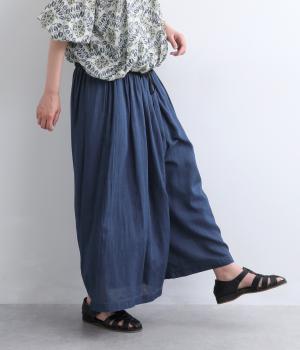 【tukuroi by SUN VALLEY】コットンガーゼデニム　ピンタックワイドパンツ(ブルー-F)