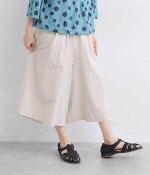 コットンリネン平織　ギャザーワイドパンツ(キナリ-F)
