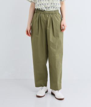 コットン平織ストレッチテーパードパンツ(カーキ-M)