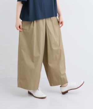 コットン平織ストレッチワイドパンツ(ベージュ-M)