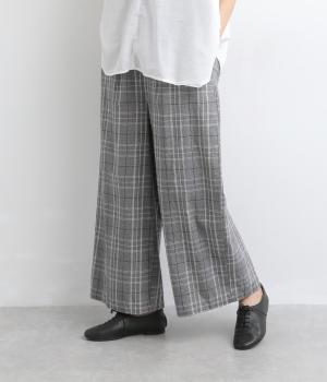コットンリネン平織ワイドパンツ(グレンチェック-M)