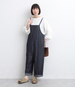コットンデニムサロペット(ネイビー-M)