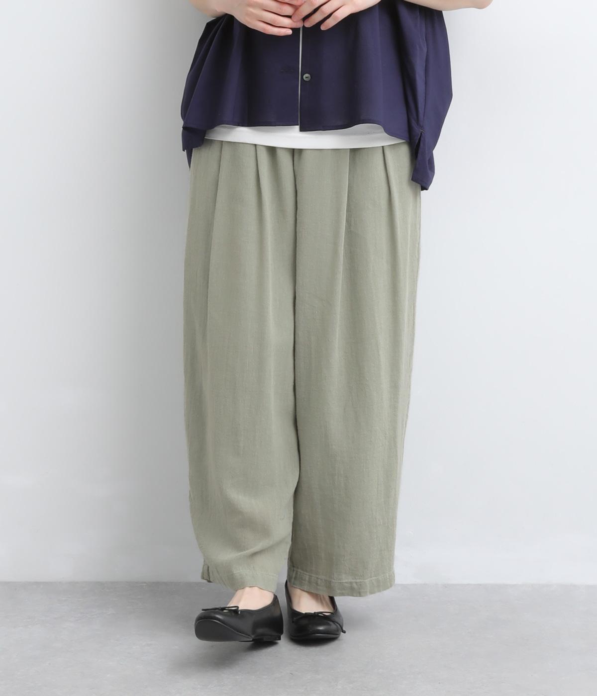 コットンリネンガーゼワイドパンツ(パステルグリーン-M)