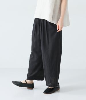 コットンリネンガーゼワイドパンツ(クロ-M)