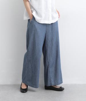 コットンデニムワイドパンツ(ブルー-M)