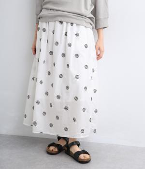 コットンローンドット刺繍ギャザースカート