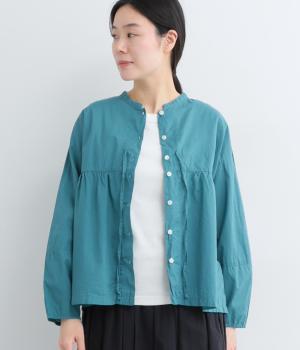 60コットンローン日本製品染シャツ(ブルーグリーン-F)