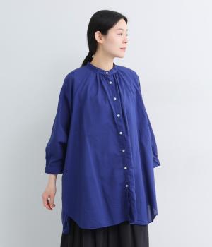 60コットンローン日本製品染9分袖シャツ(ダークブルー-F)