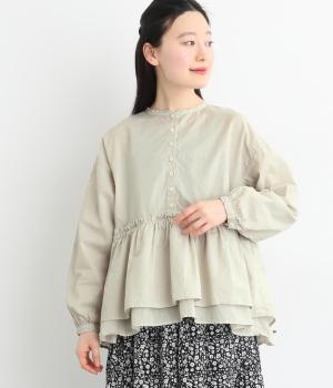 【tukuroi by SUN VALLEY】30コットンリネン平織日本製品染切替ギャザーブラウス