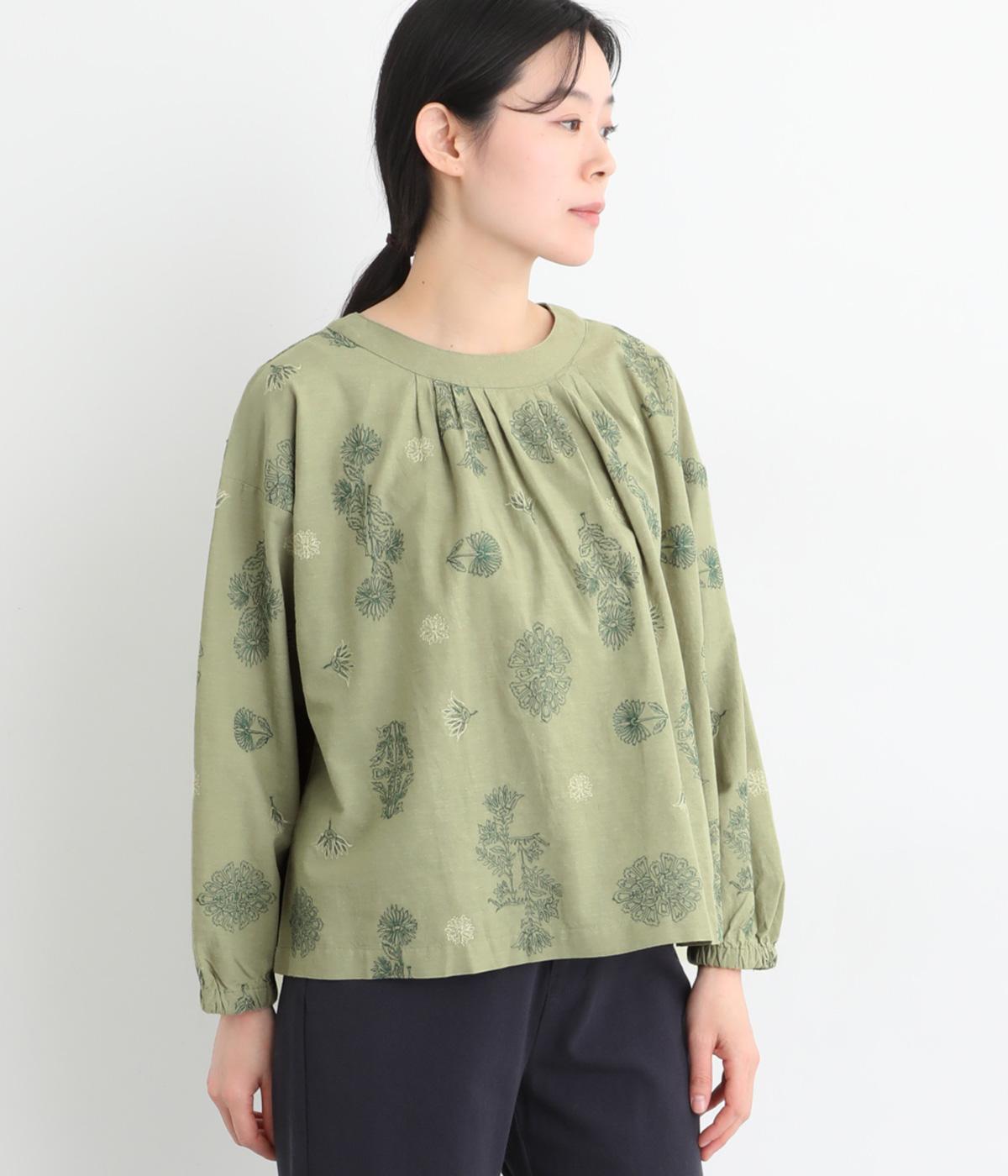 tukuroi by SUN VALLEY】32×21コットンリネン平織総柄刺繍ブラウス
