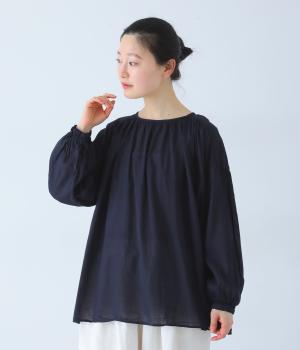 40ボイル日本製品染フレアブラウス(ネイビー-F)