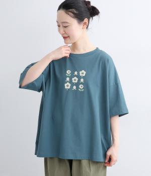 コットン空紡糸天竺　フラワープリントワイドTシャツ