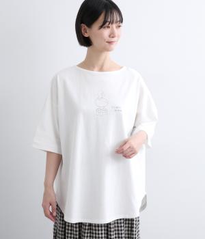 コットン空紡糸天竺　アヒルプリントラウンドTシャツ(オフシロ-F)