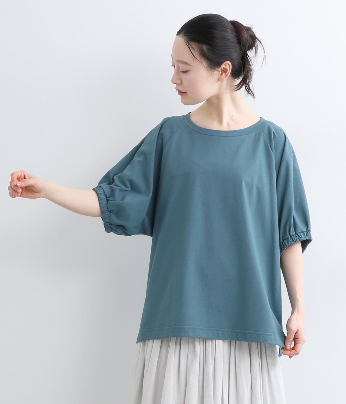 コットン空紡糸天竺　ラグランスリーブプルオーバー(ブルーグリーン-F)