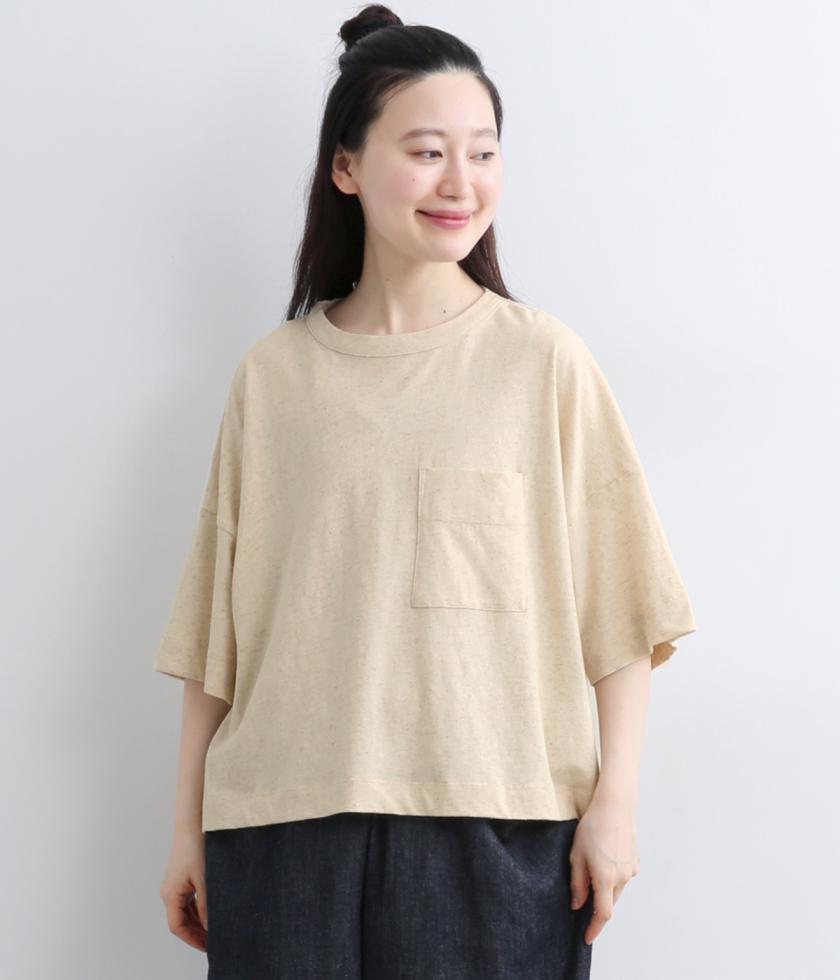 コットンリネン天竺　ポケット付きワイドTシャツ