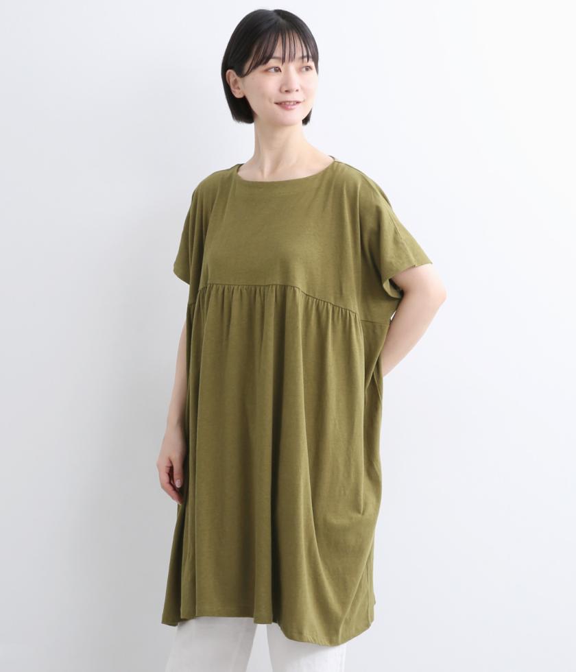 コットンリネン天竺　ワイドギャザーチュニック