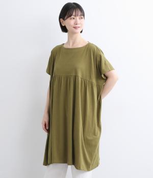 コットンリネン天竺　ワイドギャザーチュニック