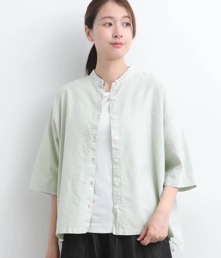 コットンオックス日本製品染　バンドカラーシャツ