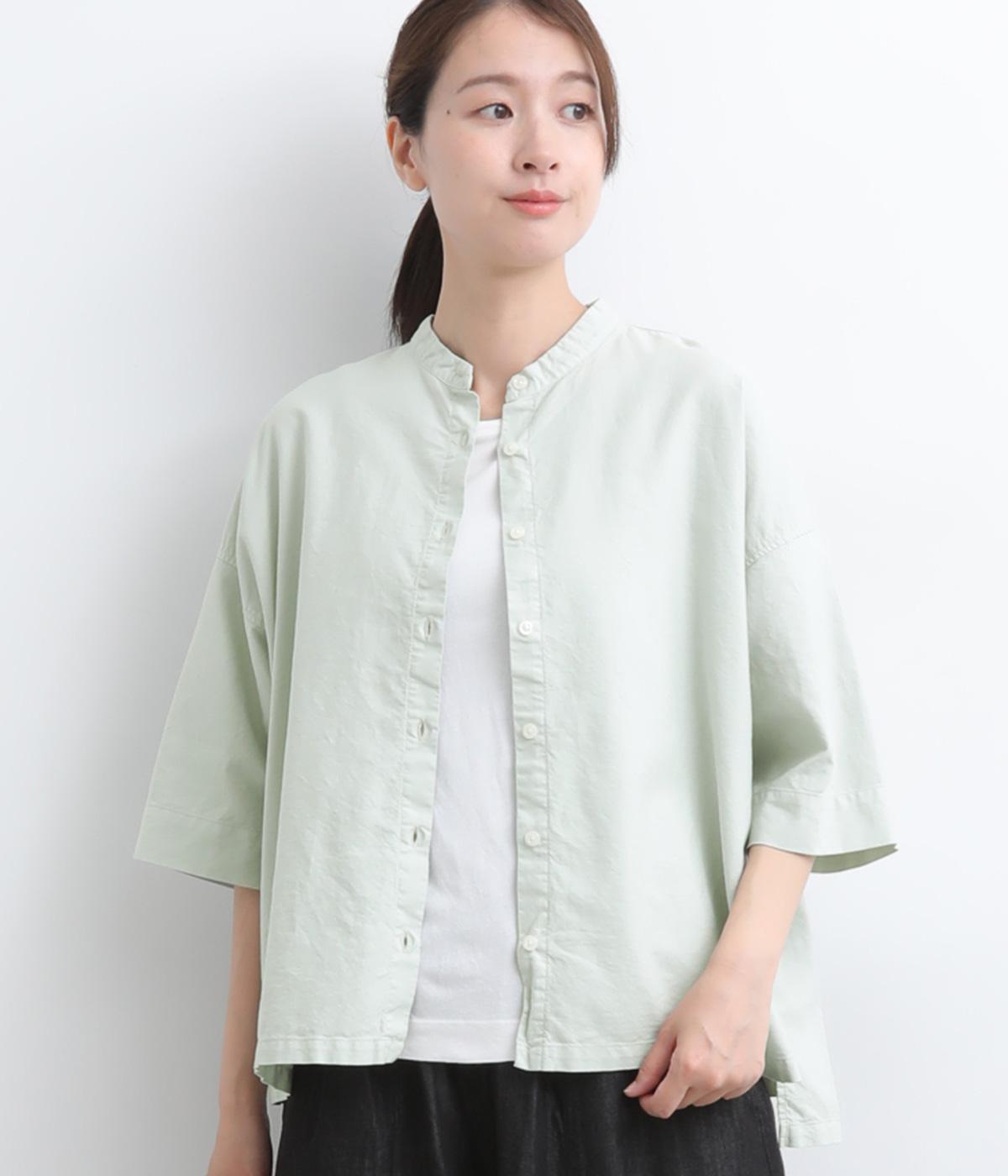 コットンオックス日本製品染　バンドカラーシャツ(ミストグレー-F)