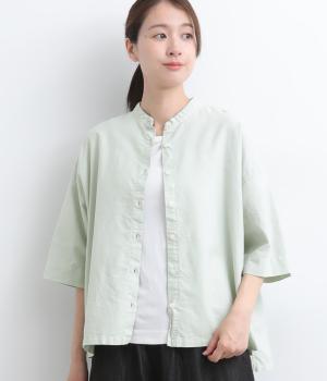 コットンオックス日本製品染　バンドカラーシャツ(ミストグレー-F)