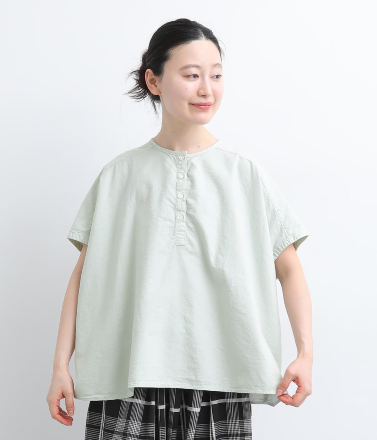 コットンオックス日本製品染　ヘンリーネックブラウス(ミストグレー-F)