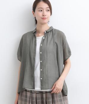 ＴＣソフトガーゼ　ギャザーブラウス(ダークグレー-F)