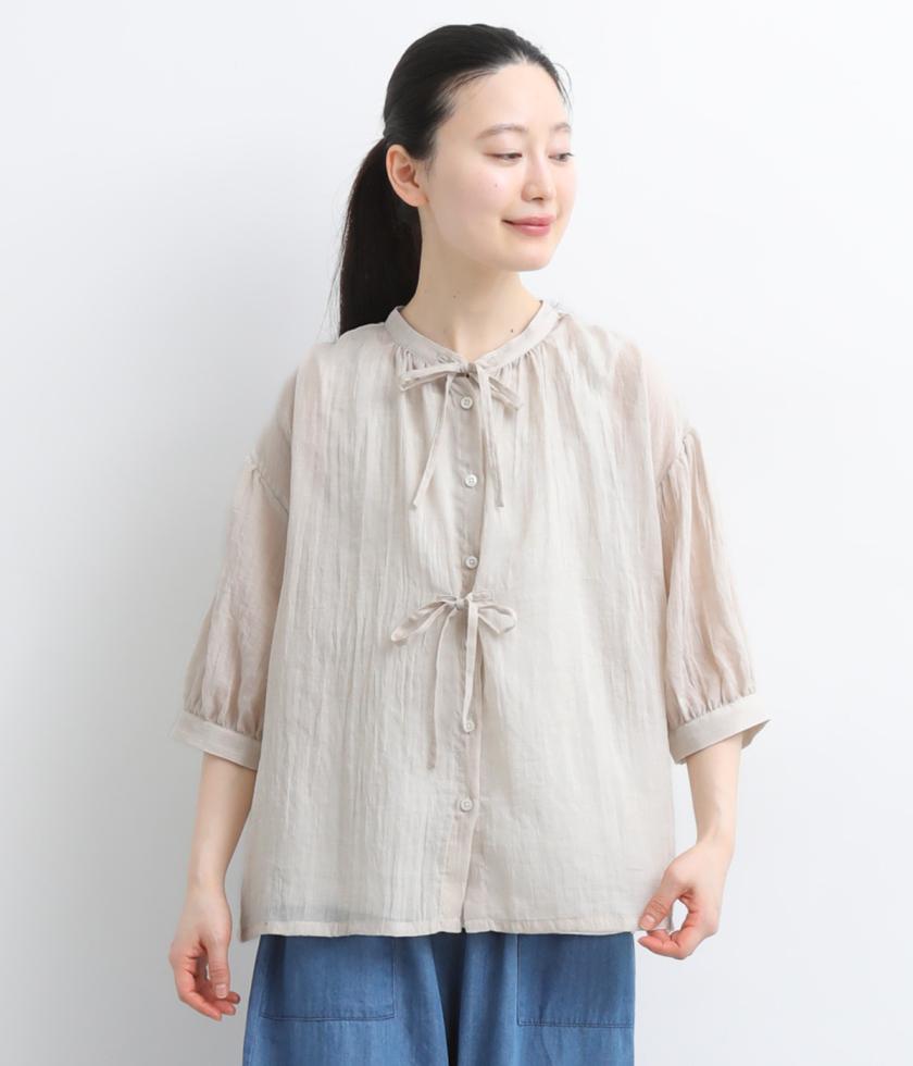 ＴＣソフトガーゼ　6分袖リボンブラウス