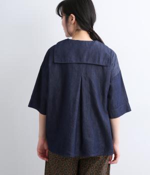 コットンテンセルデニム　セーラーカラーブラウス(ネイビー-F)