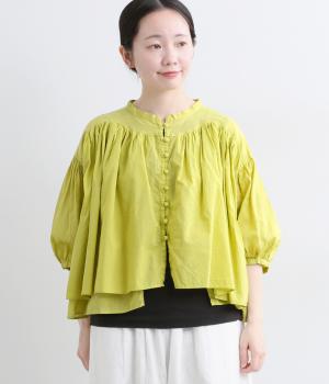 【tukuroi by SUN VALLEY】コットンリネン平織　日本製品染　ギャザーブラウス(アップルグリーン-F)