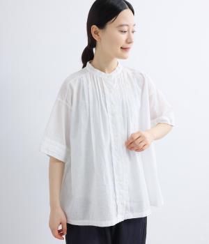 【tukuroi by SUN VALLEY】コットンリネン平織　日本製品染　ピンタックシャツ(ホワイト-F)